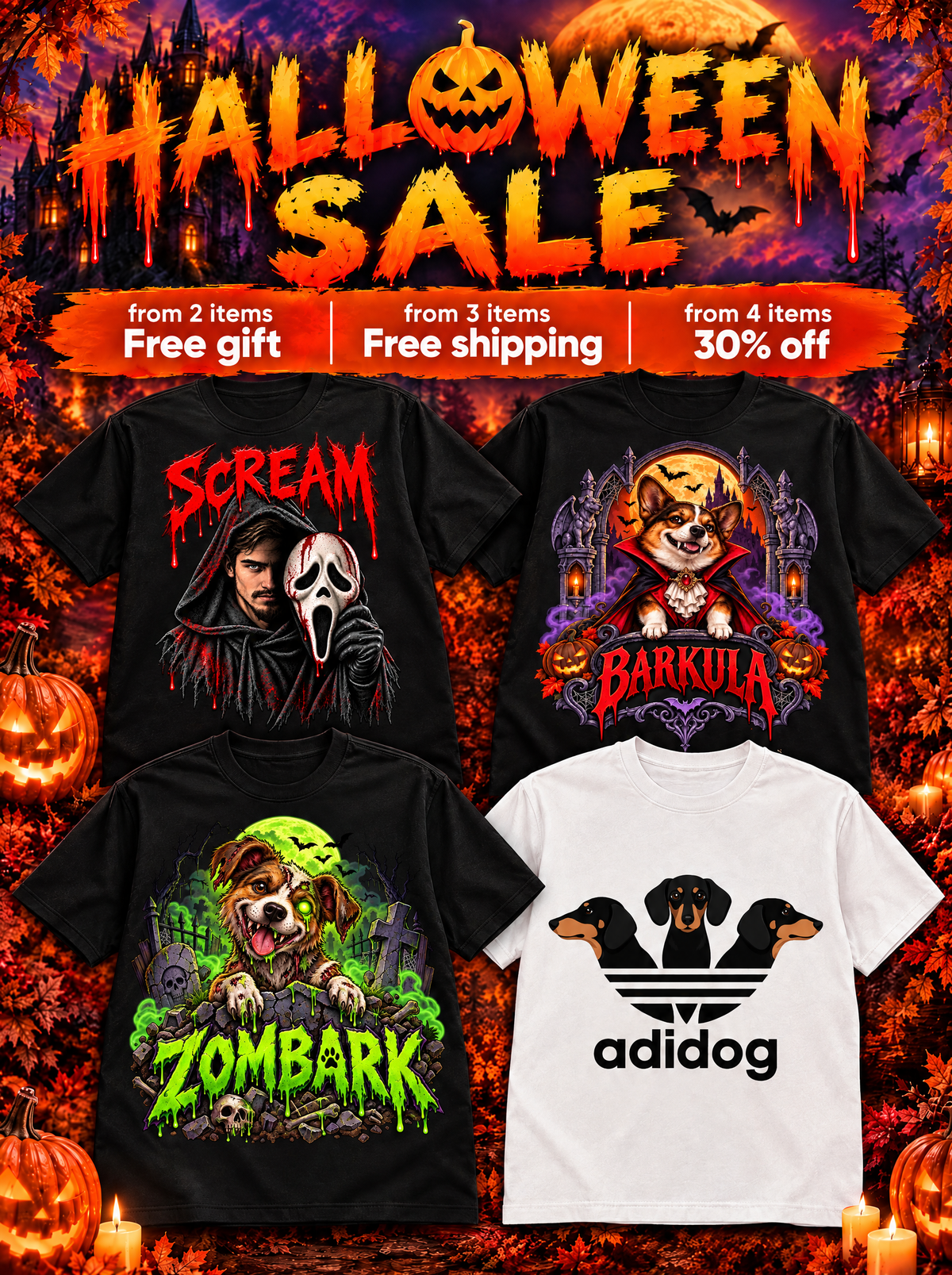 Halloween Sale – Scream, Barkula, Zombark, Adidog